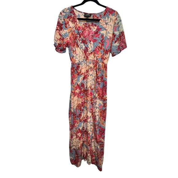 Angie Women’s Floral Wrap Maxi Dress Boho Short Sleeve Rayon Size M - Picture 1 of 6